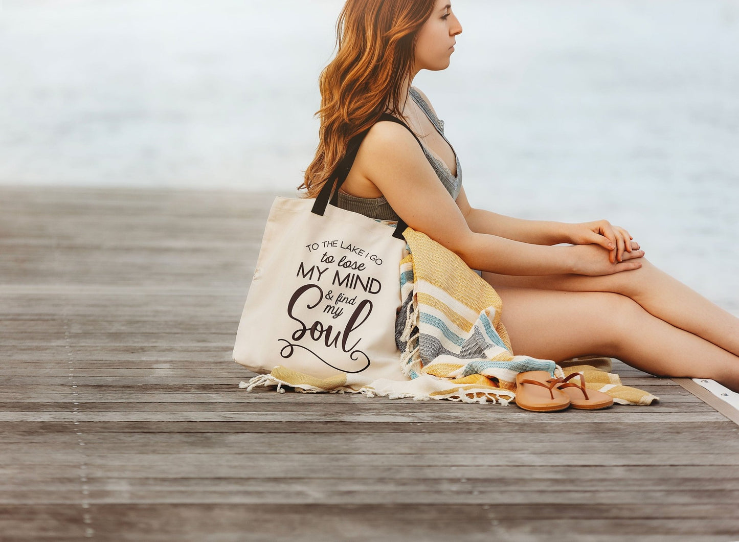 To the Lake I go To Lose My Mind and Find My Soul Tote Bag - Shoreline Crafter
