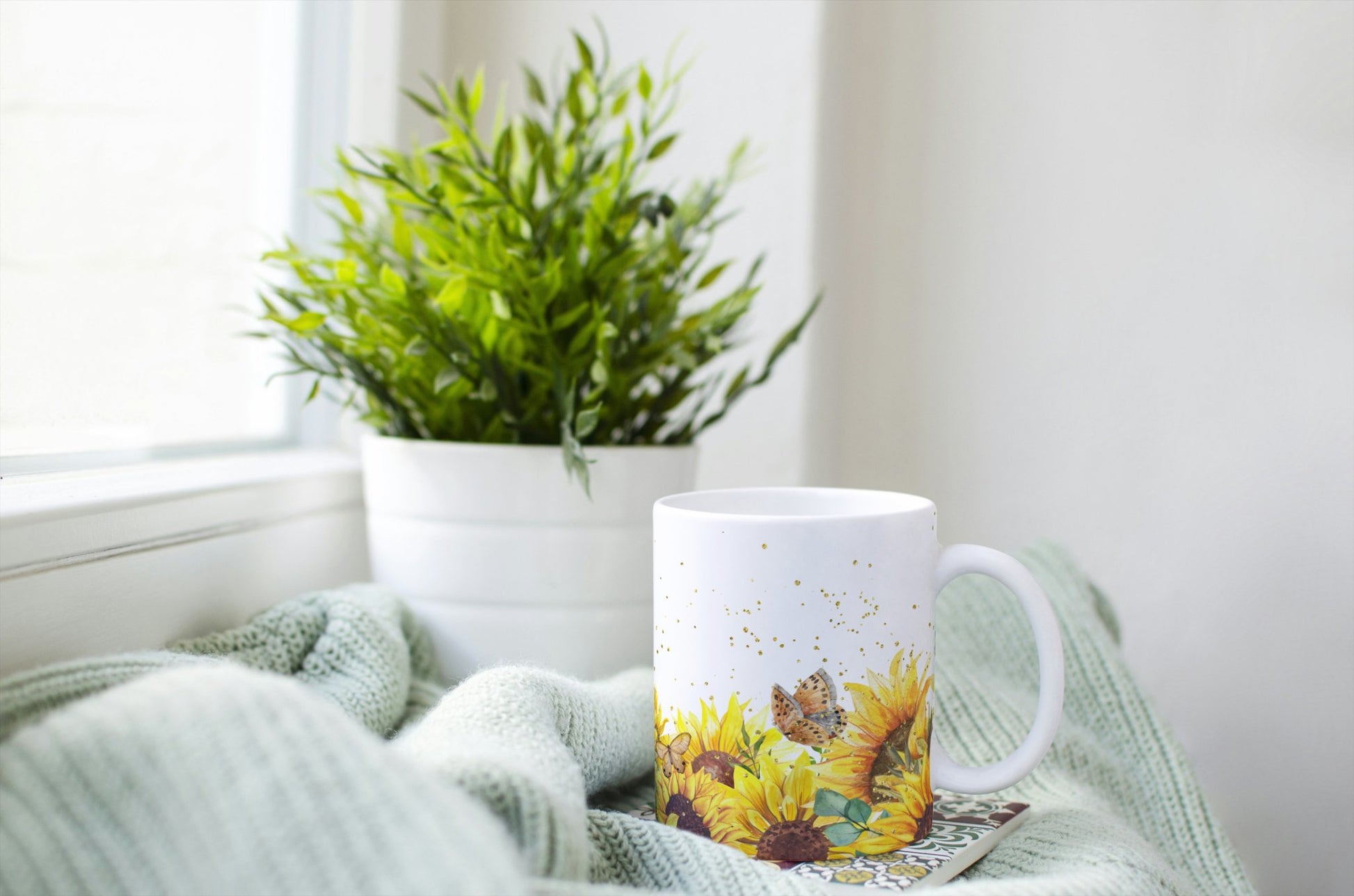 Sunflower and Butterfly Mug - Shoreline Crafter