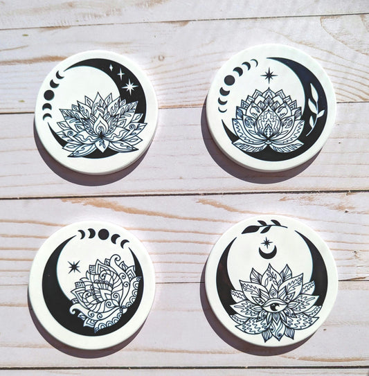 Celestial Lotus Ceramic Coasters (set of 4) - Shoreline Crafter