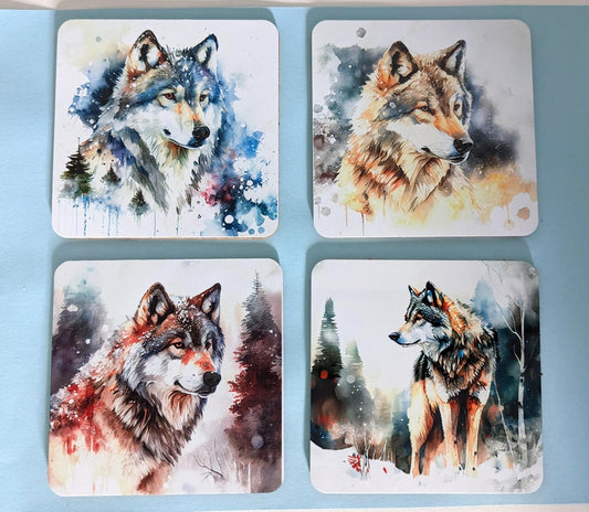 Set of 4 Wolf Coasters - Shoreline Crafter