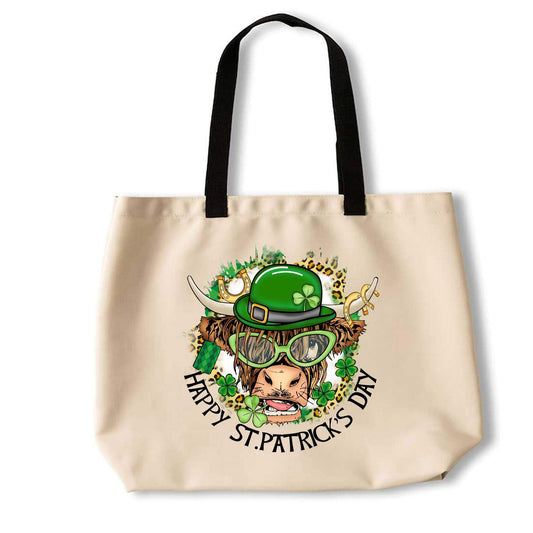 St. Patrick's Day Highland Cow Tote Bag - Shoreline Crafter